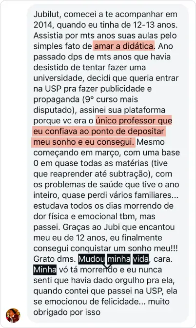 Depoimento de aluno